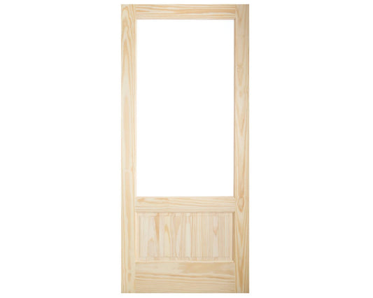 SimpliDoor 3/4 Single Lite over Raised Panel Solid Pine Exterior Door with Clear Glass