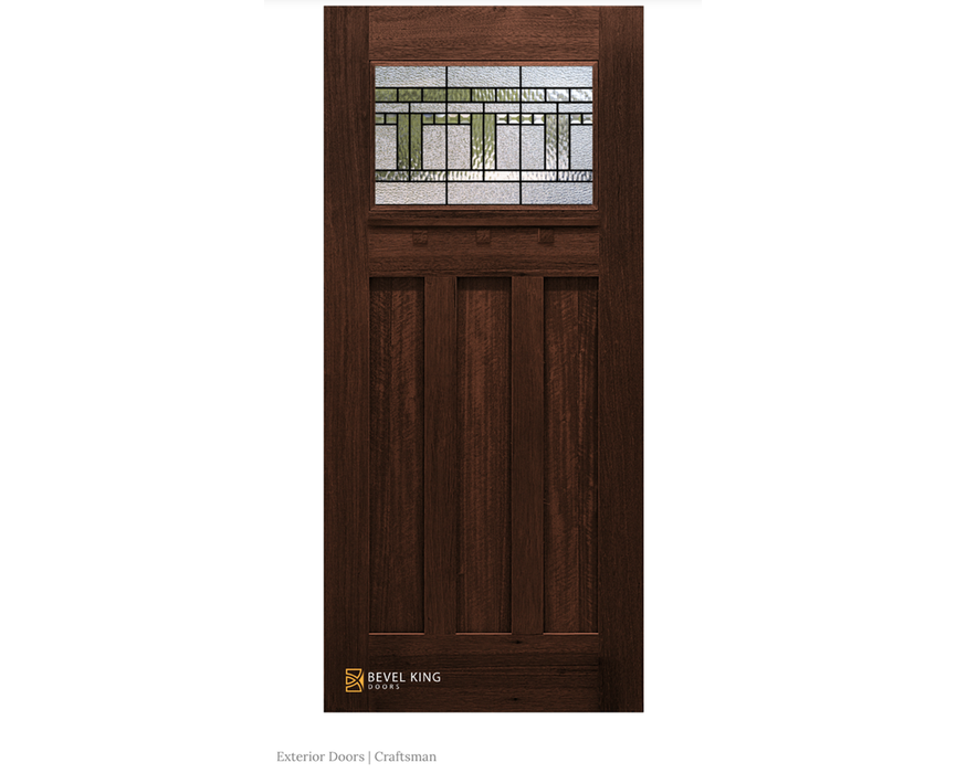 Decorative glass craftsman exterior door made with solid wood