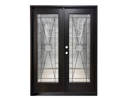 Double Exterior Door in Fiberglass with iron working and rain glass